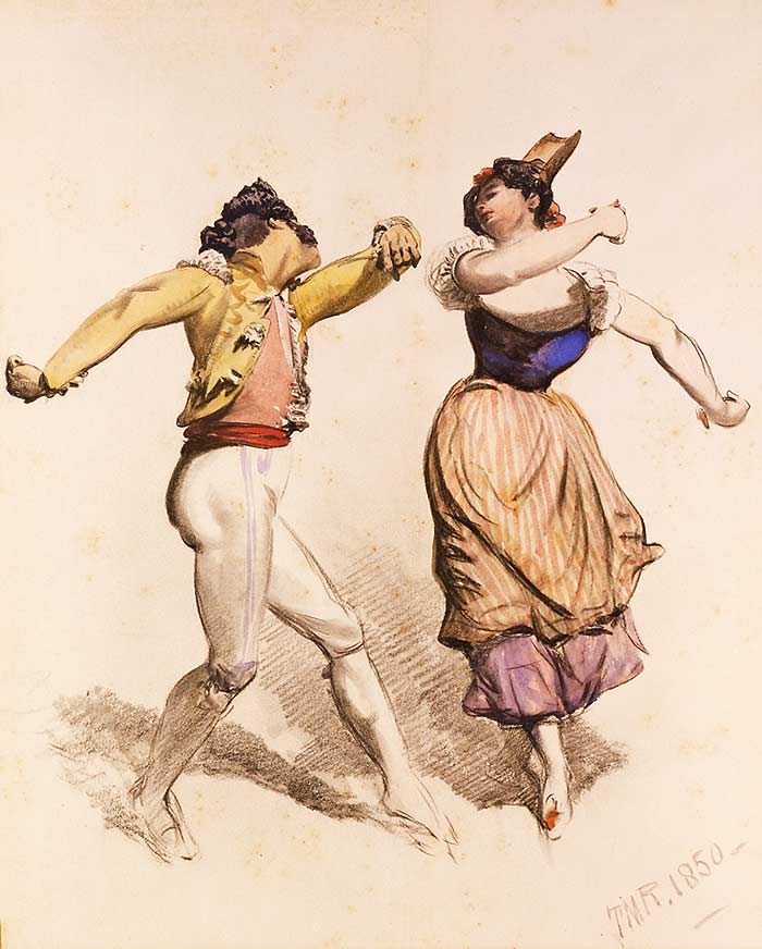 Unknown Artist, Signed T.M.R. - Tarantella, 1850